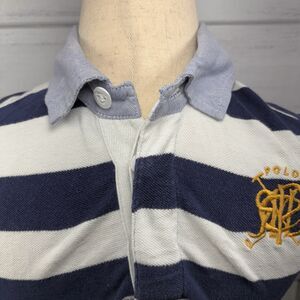 Polo Ralph Lauren Vintage Boys Size 7 Rugby Polo Shirt Striped Crest White Blue